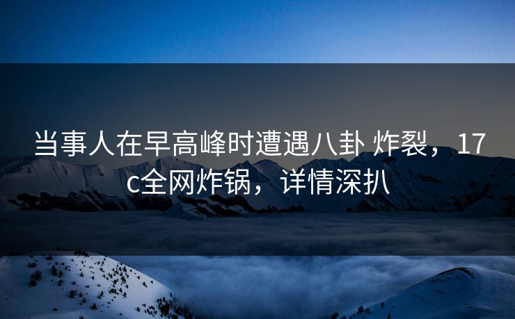 当事人在早高峰时遭遇八卦 炸裂，17c全网炸锅，详情深扒